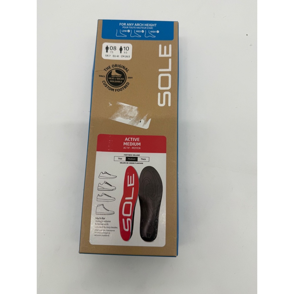 SOLE Active Wide Medium Custom Footbed Insoles Men 8 Women 10 Red Heat Moldable